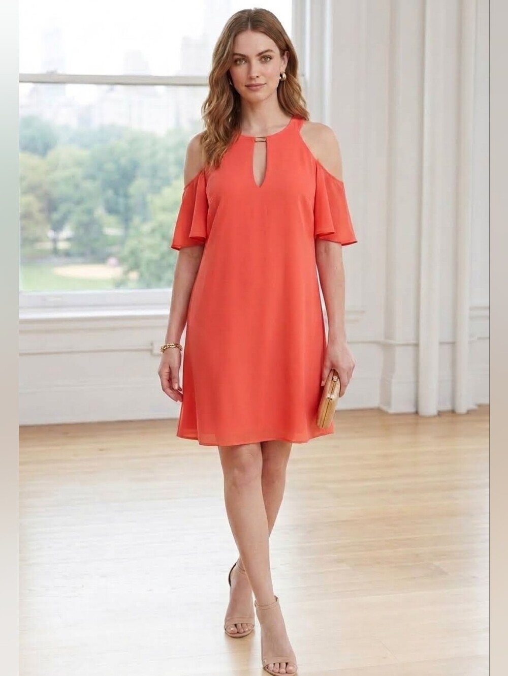 Vince Camuto Coral Cold-Shoulder Keyhole Dress (Size 10) NWT
